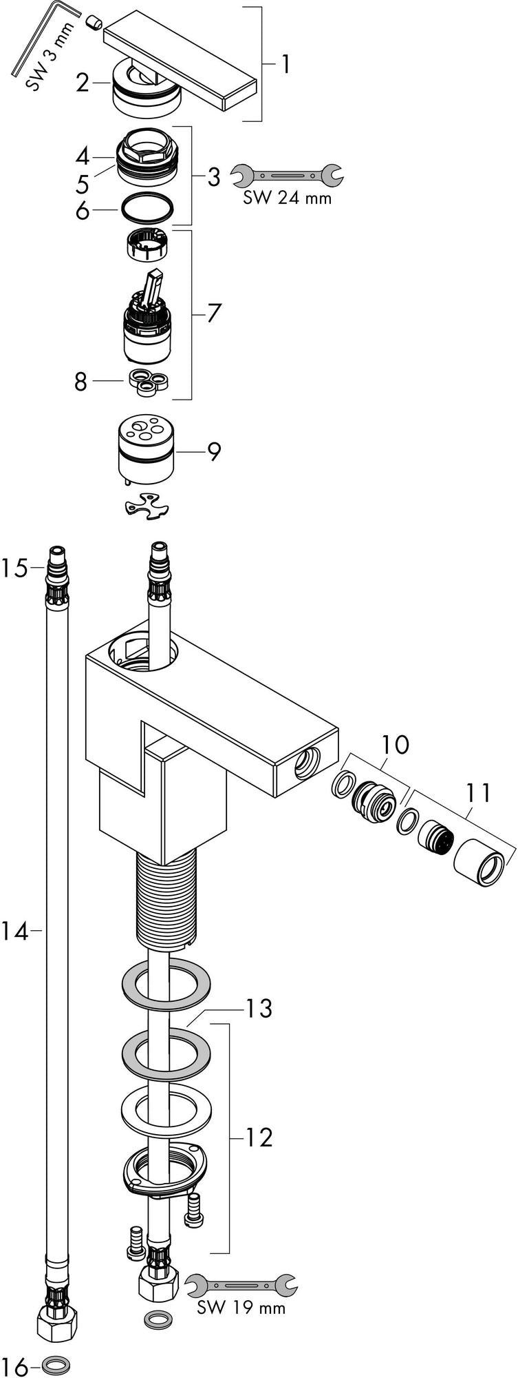 AXOR Edge Einhebel-Bidetmischer Diamantschliff chrom mit Push-Open Ablaufgarnitur