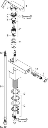 AXOR Edge Einhebel-Bidetmischer Diamantschliff chrom mit Push-Open Ablaufgarnitur