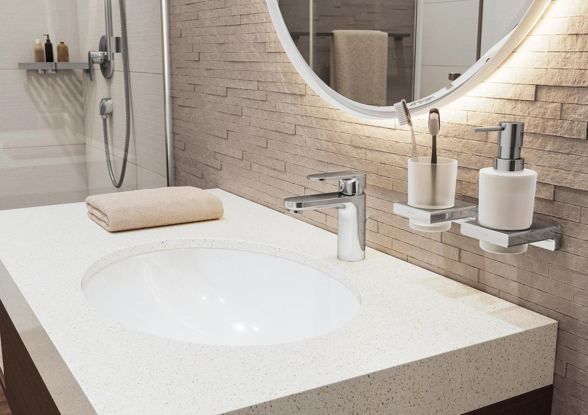 HANSGROHE AddStoris Glashalter Wandmontage Chrom – Mattglas Zahnputzbecher-Halter mit verdeckter Befestigung