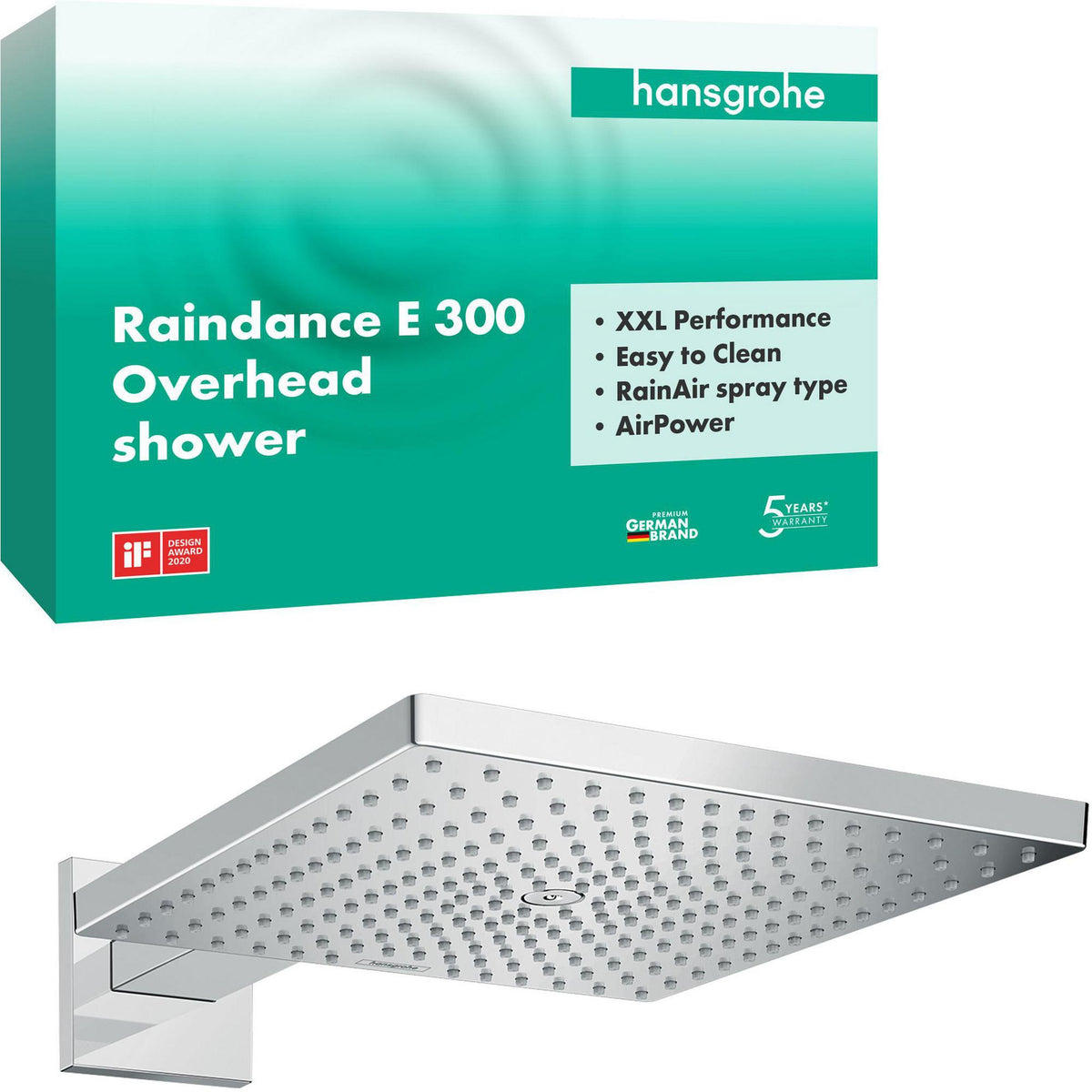 HANSGROHE Raindance E 300 Air Kopfbrause 300x300 mm Chrom 1jet mit Brausearm