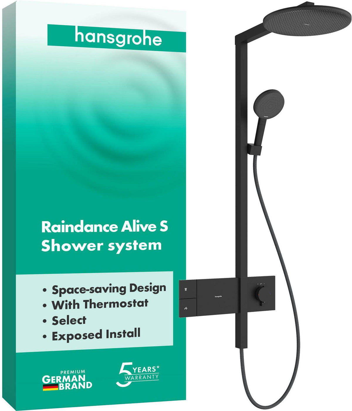 HANSGROHE Raindance Alive S 300 1jet Duschsystem mit Thermostat ShowerSelect Comfort E – Schwarz
