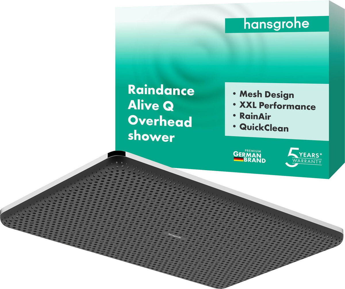 HANSGROHE Kopfbrause Raindance Alive Q 210/340 1jet – Rechteckig, RainAir & PowderRain, Schwarz