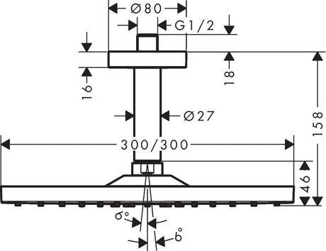 HANSGROHE Raindance E 300 Kopfbrause EcoSmart Deckenmontage mit QuickClean+