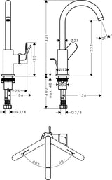 Hansgrohe Rebris S 210 Einhebel-Waschtischmischer mit Schwenkkopf und Zugstangen-Ablaufgarnitur, Chrom
