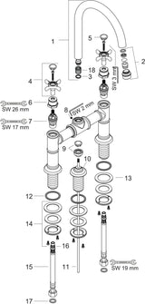 AXOR MONTREUX 2-Griff Waschtischarmatur 220 DN 15 mit Zugstangen-Ablaufgarnitur, chrom