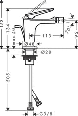 AXOR Citterio C Einhebel-Bidetmischer mit Zugstangen-Ablaufgarnitur, Ausladung 113 mm, chrom