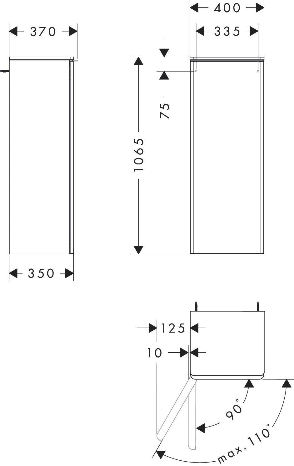 HANSGROHE Xelu Q Halbhochschrank 1065 mm weiß hochglanz – 1 Tür, SoftClose, links