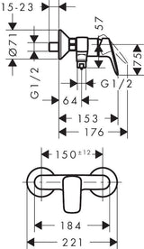 Hansgrohe Logis Brausemischer DN 15 Aufputz Chrom – Einhandhebelmischer mit Temperaturbegrenzung