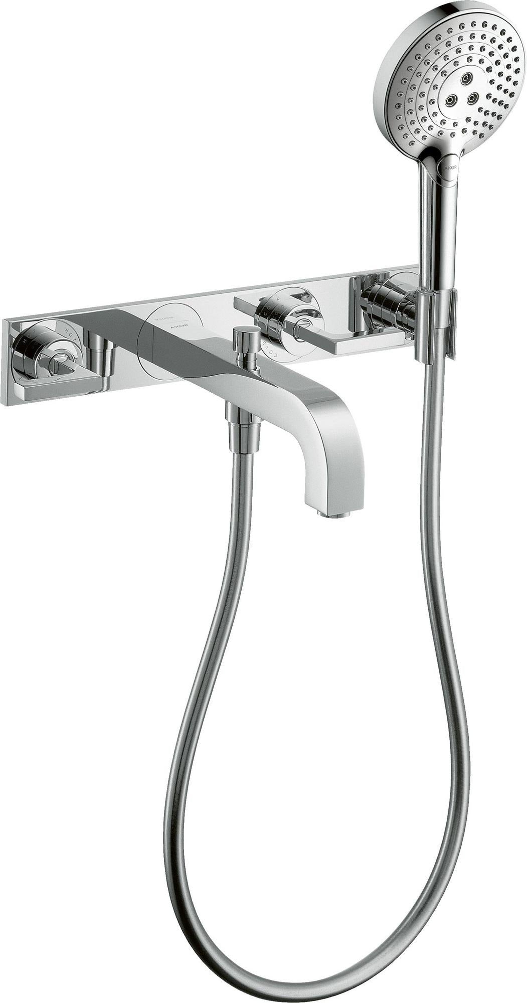 AXOR CITTERIO 3-Loch-Wannenarmatur DN 15 mit Platte, Handbrause & Wanneneinlauf, chrom