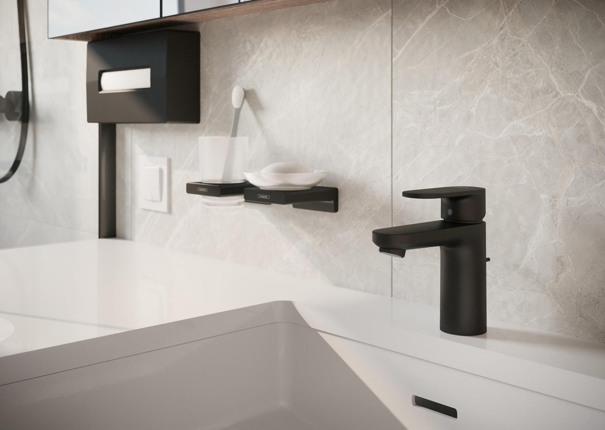 HANSGROHE AddStoris Glashalter Wandmontage Chrom – Mattglas Zahnputzbecher-Halter mit verdeckter Befestigung