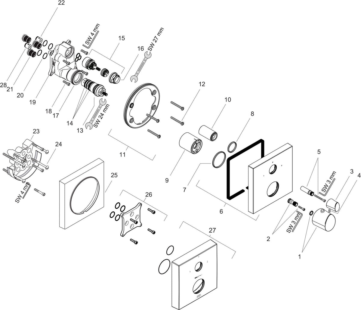 AXOR Starck Organic UP Thermostat mit Absperrventil – Chrom, 1 Verbraucher, quadratisch