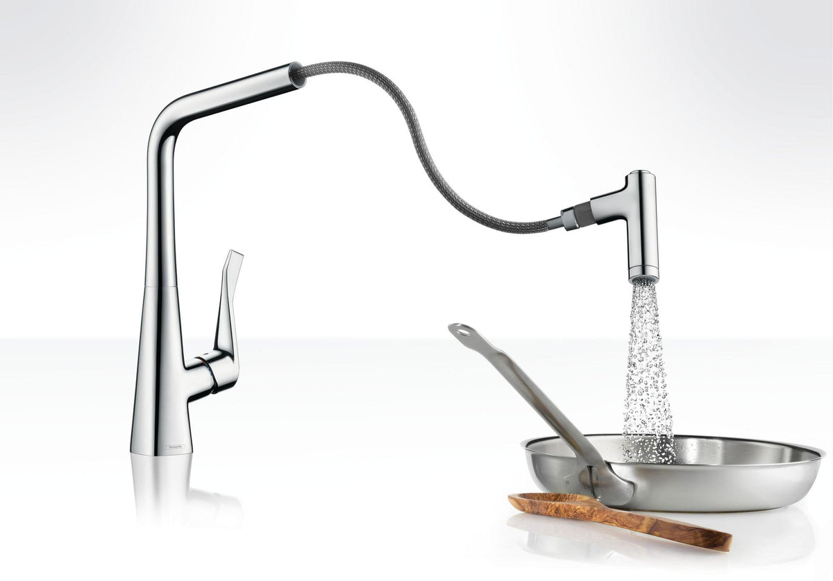 HANSGROHE Metris M71 Einhebel-Küchenmischer DN 15 mit Ausziehbrause, ComfortZone 320, Chrom