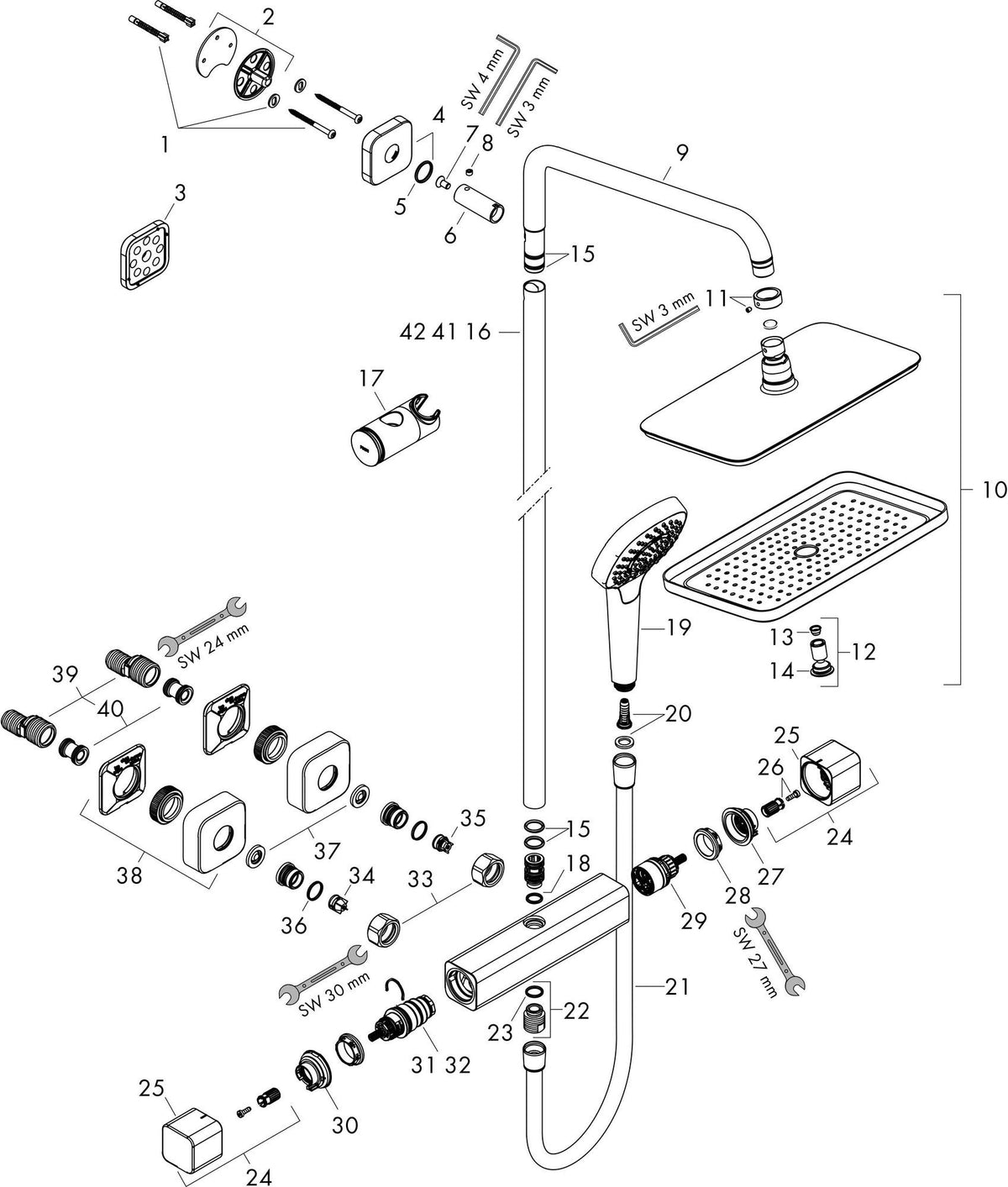 HANSGROHE Showerpipe Croma E 280 1jet Chrom mit Brausethermostat – Duschsystem