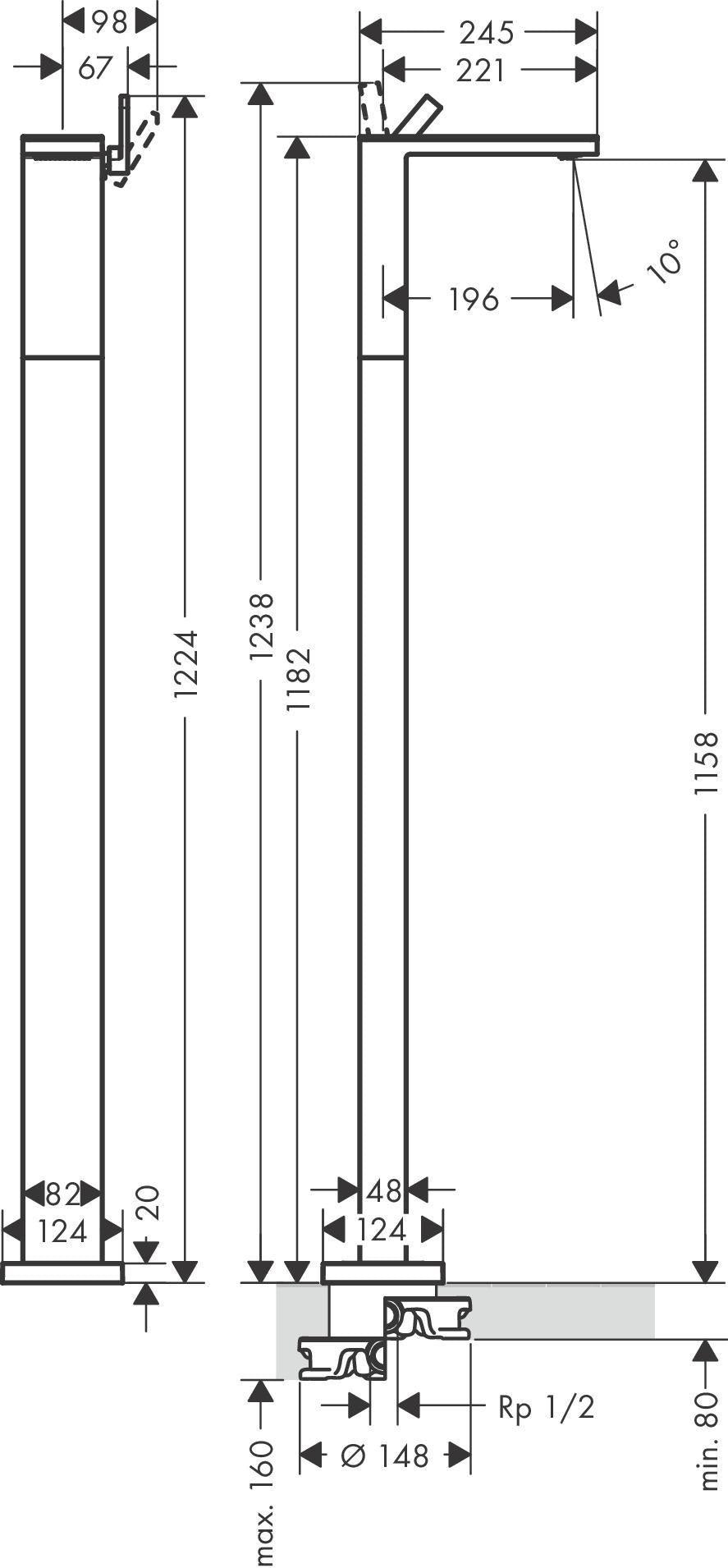 AXOR MyEdition Waschtischmischer zur Bodenmontage mit Sicherheitsglasplatte in Chrom