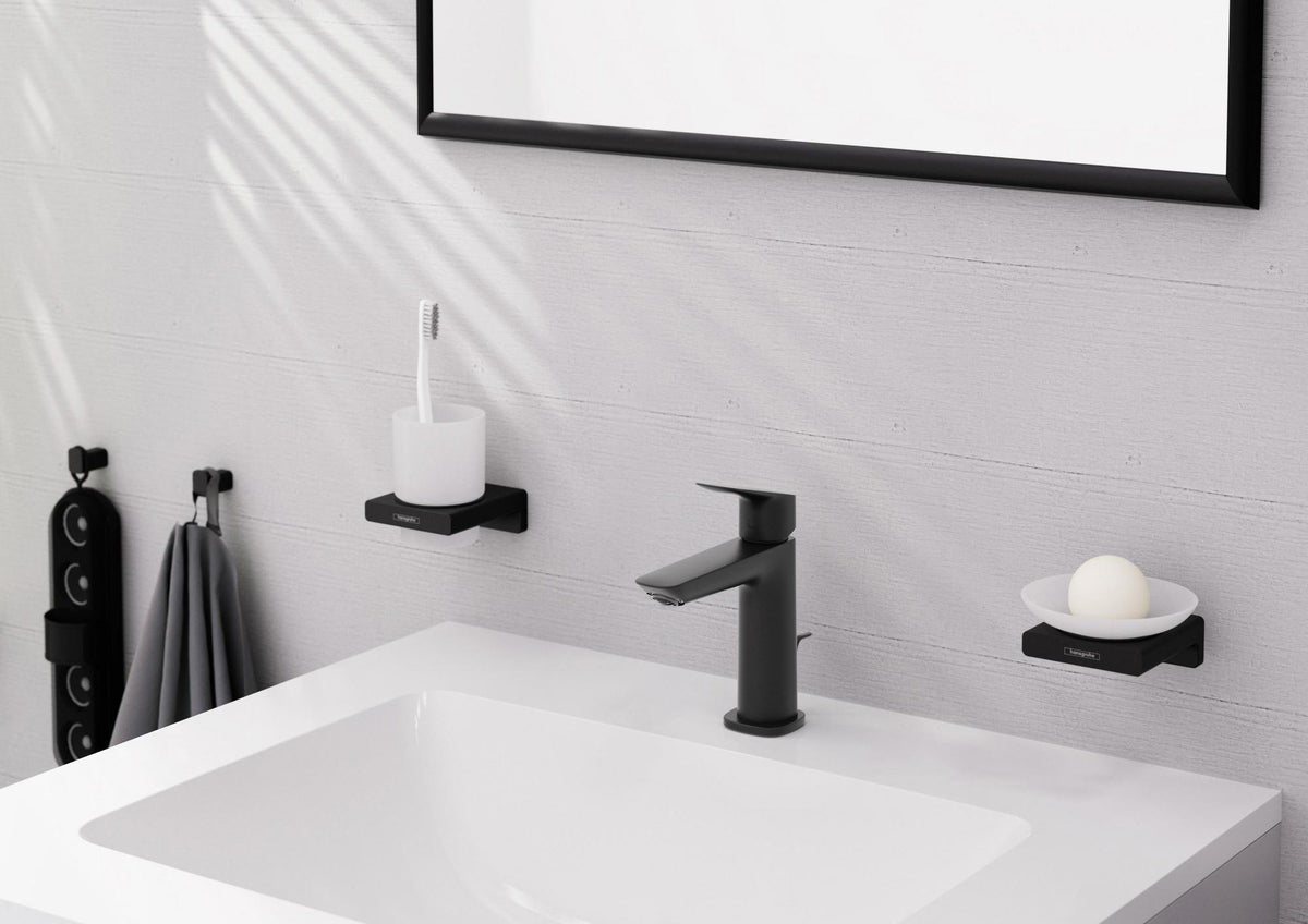 HANSGROHE AddStoris Glashalter Wandmontage Chrom – Mattglas Zahnputzbecher-Halter mit verdeckter Befestigung