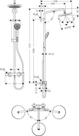 HANSGROHE Showerpipe Croma 220 AIR 1jet DN 15 EcoSmart Chrom mit Thermostat