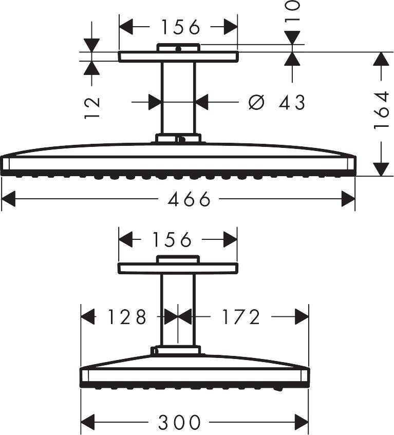 AXOR ShowerSolutions 460/300 Kopfbrause 3jet Chrom – Deckenmontage, Rain, RainStream, MonoRain