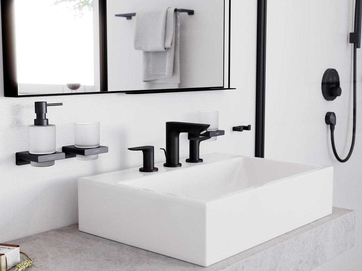 HANSGROHE AddStoris Glashalter Wandmontage Chrom – Mattglas Zahnputzbecher-Halter mit verdeckter Befestigung