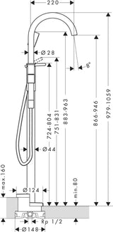 AXOR ONE Fertigmontageset Einhebel-Wannenmischer bodenstehend Chrom von Hansgrohe