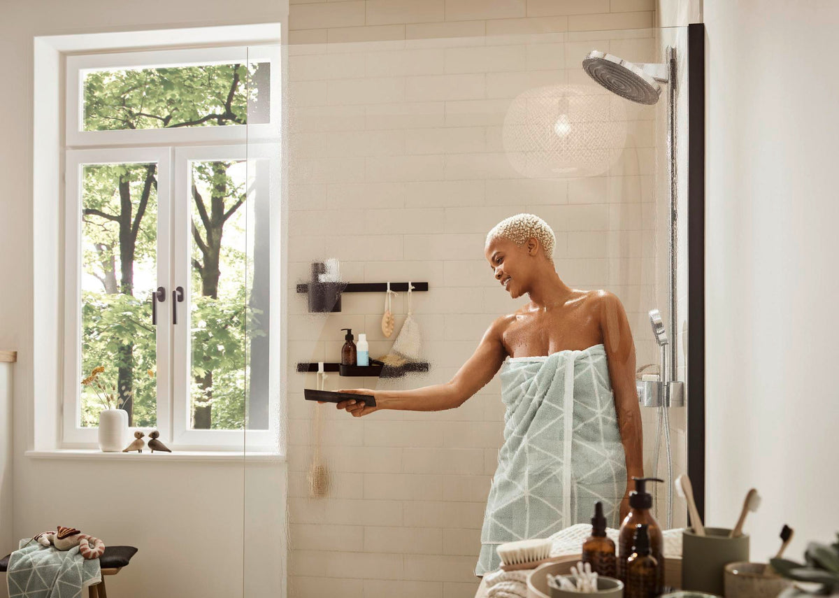 HANSGROHE WallStoris Handtuchhalter 581 mm mattschwarz – Wandmontage zum Kleben oder Bohren