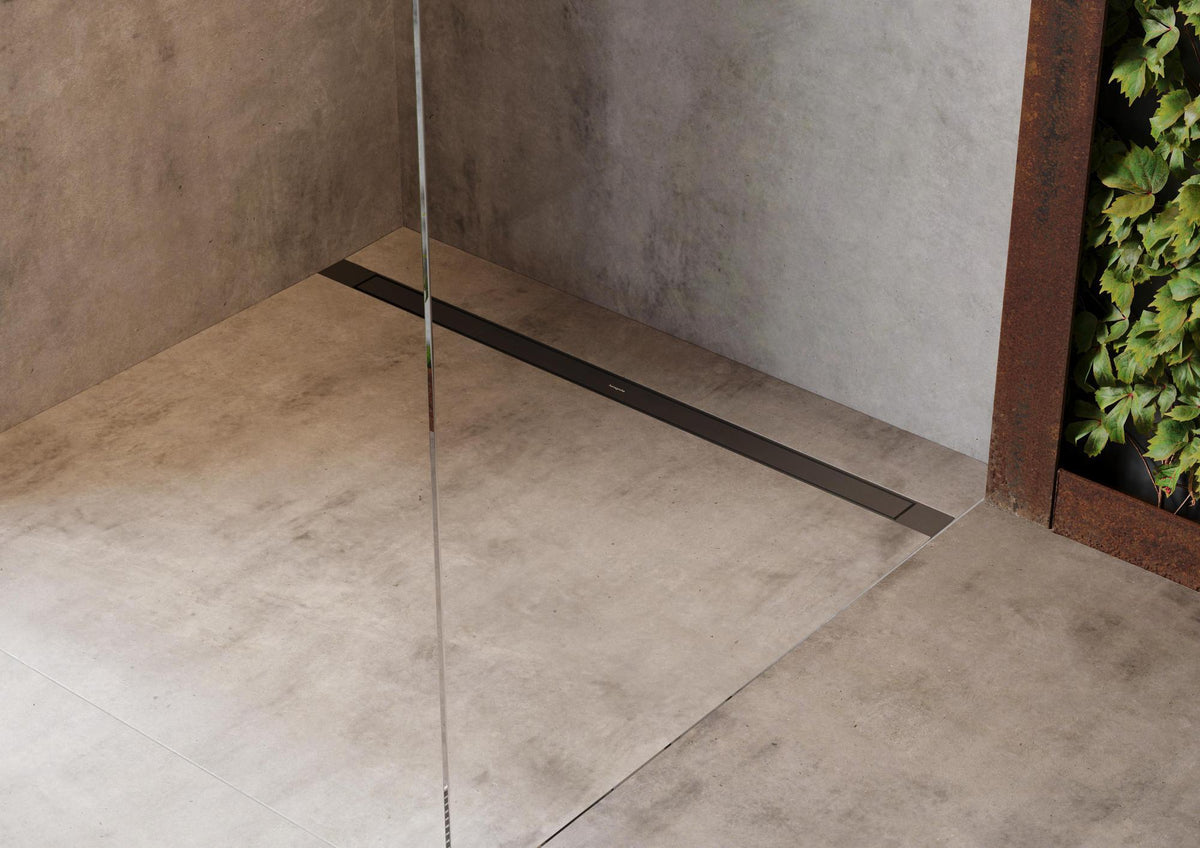 HANSGROHE RainDrain Match Plus Duschrinne 800 mm mattschwarz mit höhenverstellbarem Rahmen