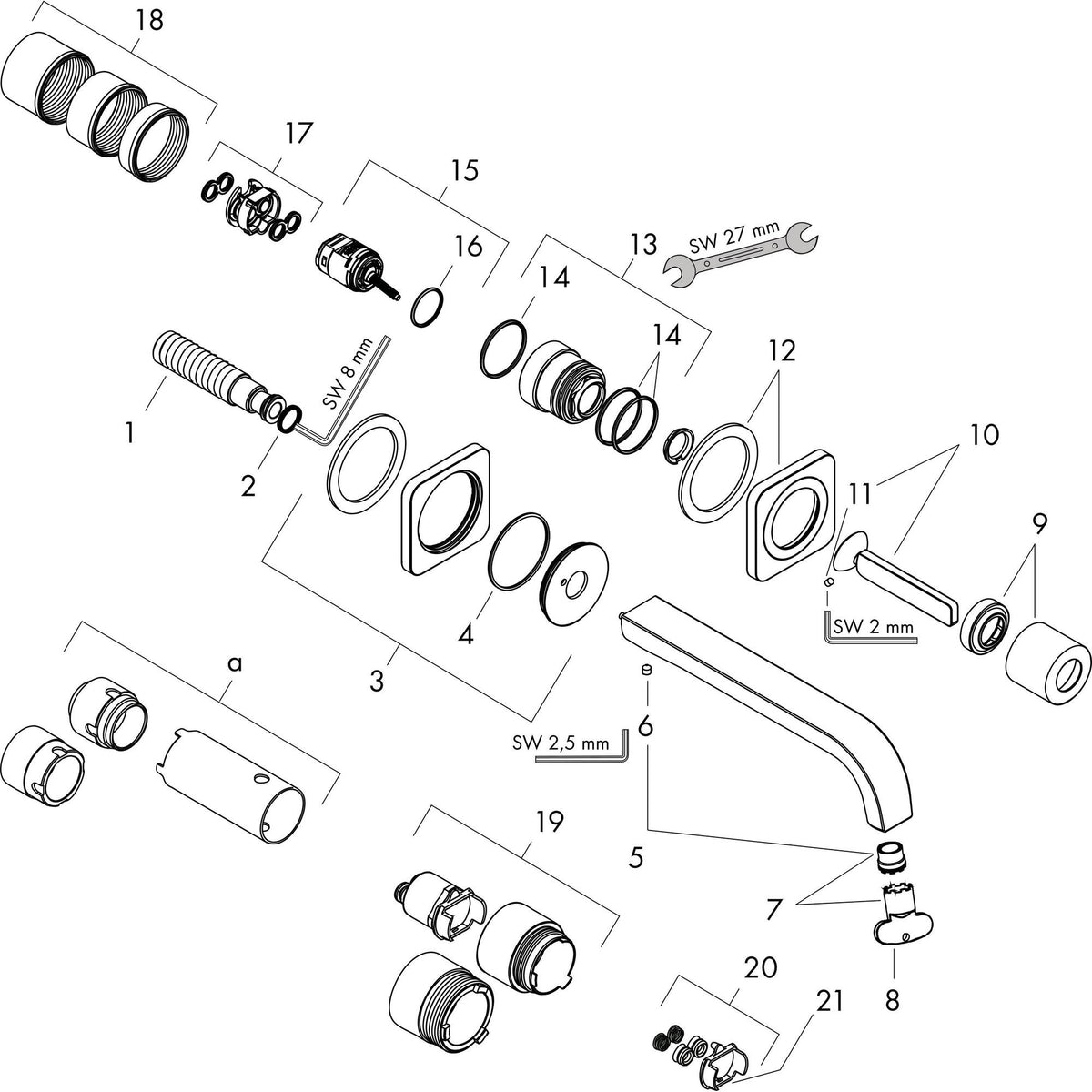 AXOR Citterio E Einhebel-Waschtischmischer Unterputz mit Pingriff, Auslauf 221 mm, Chrom
