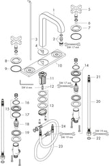 AXOR CITTERIO 3-Loch-Waschtischarmatur 170 DN 15 mit Kreuzgriffen und Platte, Chrom