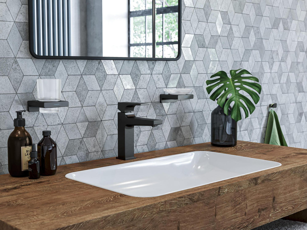 HANSGROHE AddStoris Glashalter Wandmontage Chrom – Mattglas Zahnputzbecher-Halter mit verdeckter Befestigung