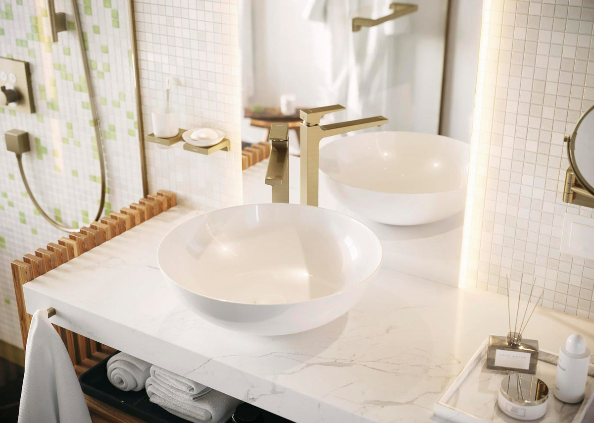 HANSGROHE AddStoris Glashalter Wandmontage Chrom – Mattglas Zahnputzbecher-Halter mit verdeckter Befestigung