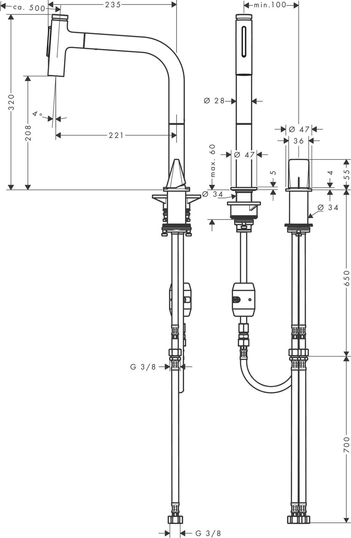 HANSGROHE Metris Select M71 Spültisch-Einhandmischer mit Ausziehbrause, Select-Technologie und ComfortZone 200 – Chrom