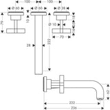 AXOR CITTERIO 3-Loch-Waschtischarmatur DN 15, 222 mm Auslauf, Kreuzgriffe mit Rosetten, Unterputz