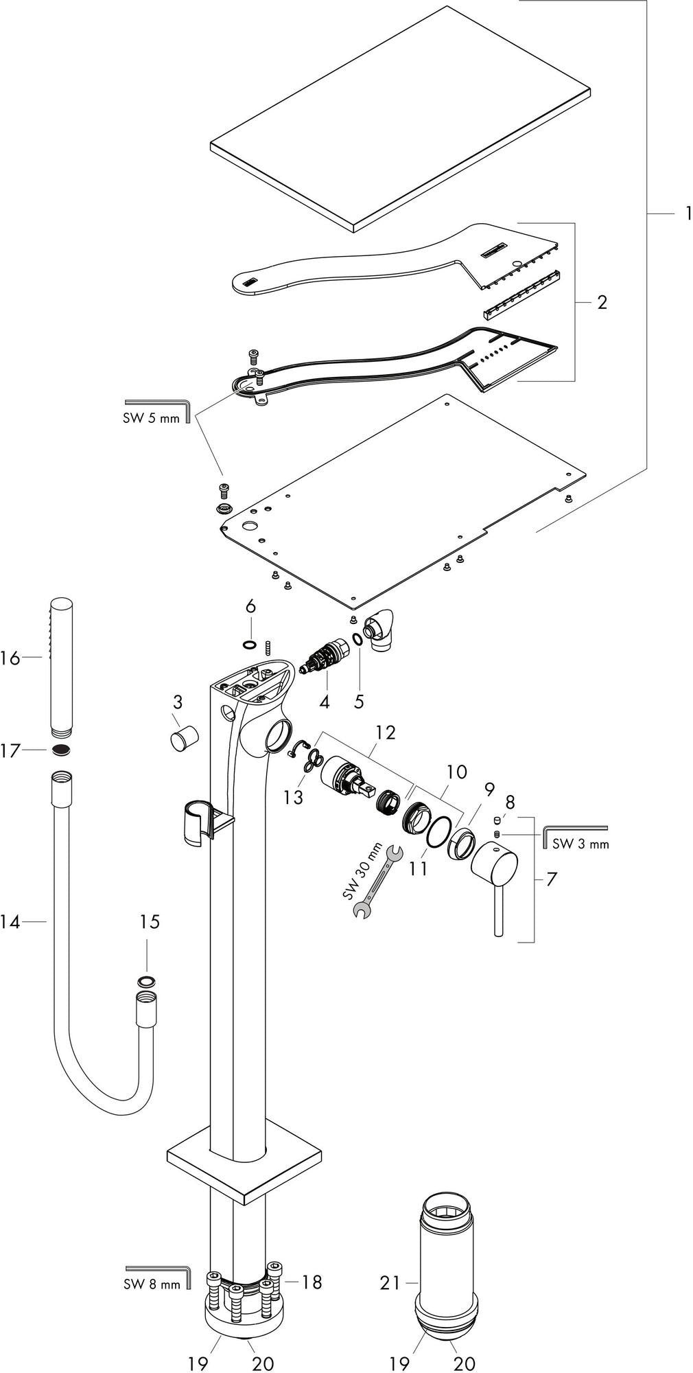 AXOR MASSAUD Einhebel-Wannenmischer DN 15 bodenstehend in Chrom – Fertigmontageset mit Handbrause
