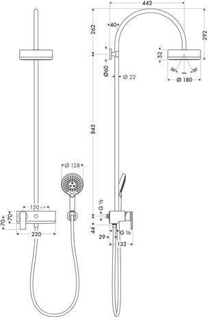 AXOR Citterio Showerpipe DN 15 mit Einhebelmischer und 1jet Kopfbrause – Chrom