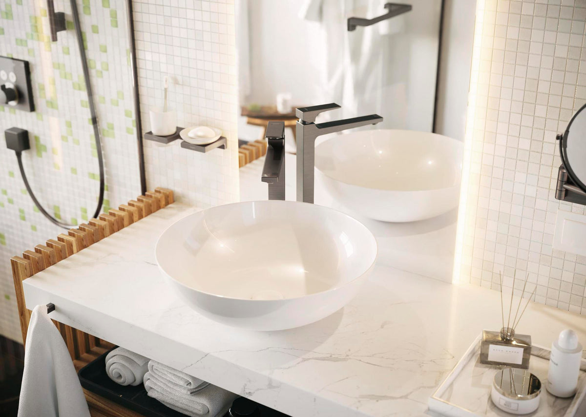 HANSGROHE AddStoris Glashalter Wandmontage Chrom – Mattglas Zahnputzbecher-Halter mit verdeckter Befestigung