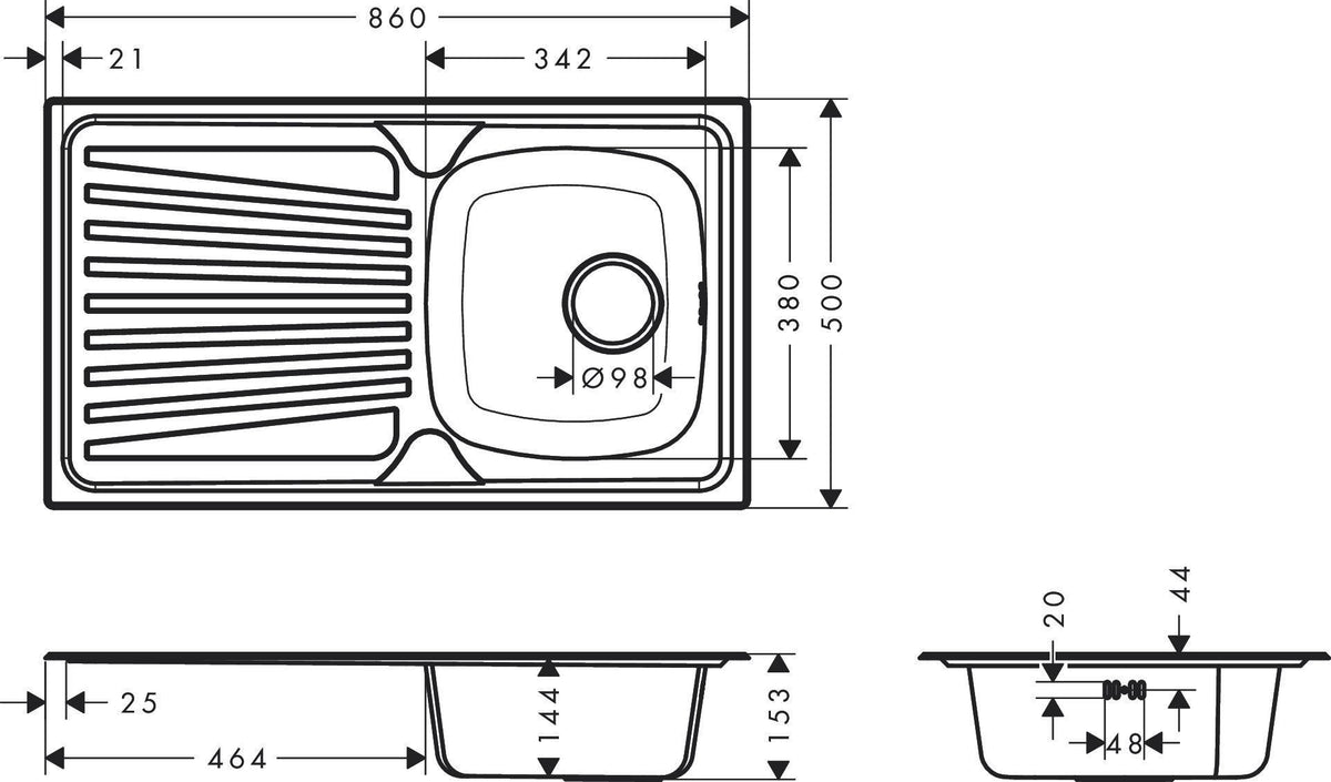 HANSGROHE Einbauspüle S210 A342 86 Edelstahl mit Abtropffläche