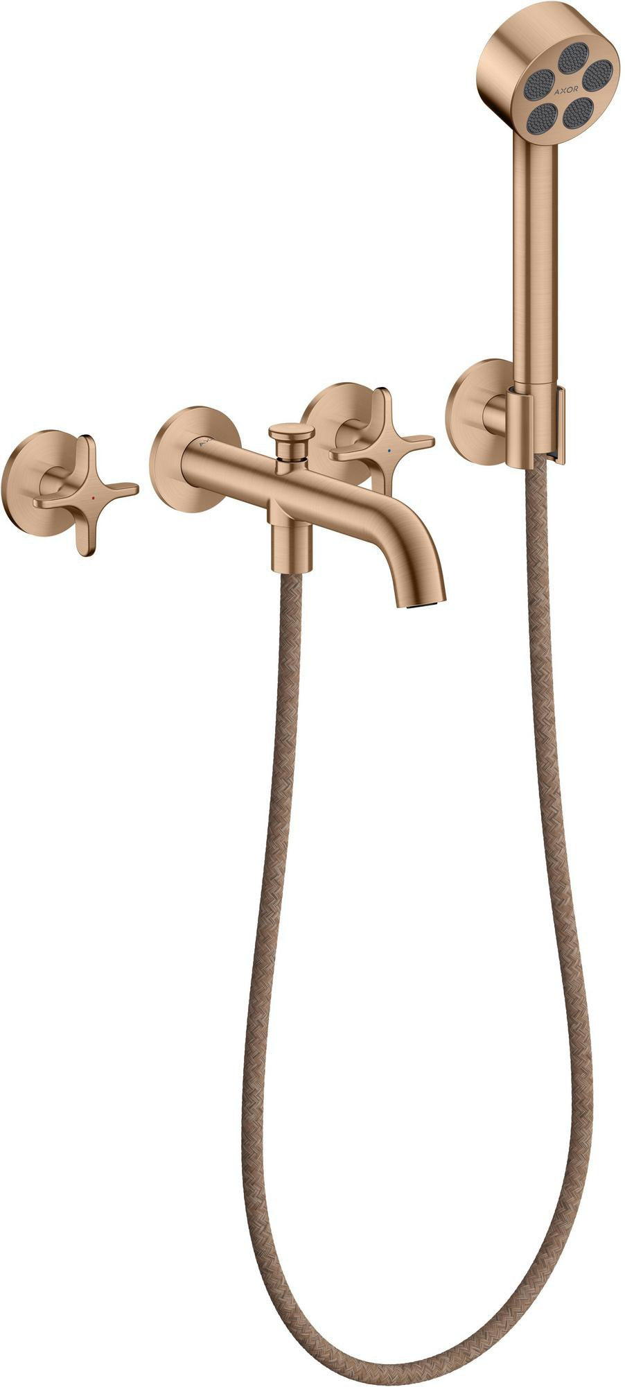 AXOR One 3-Loch Wannenarmatur Unterputz mit Handbrause – Kreuzgriff Chrom