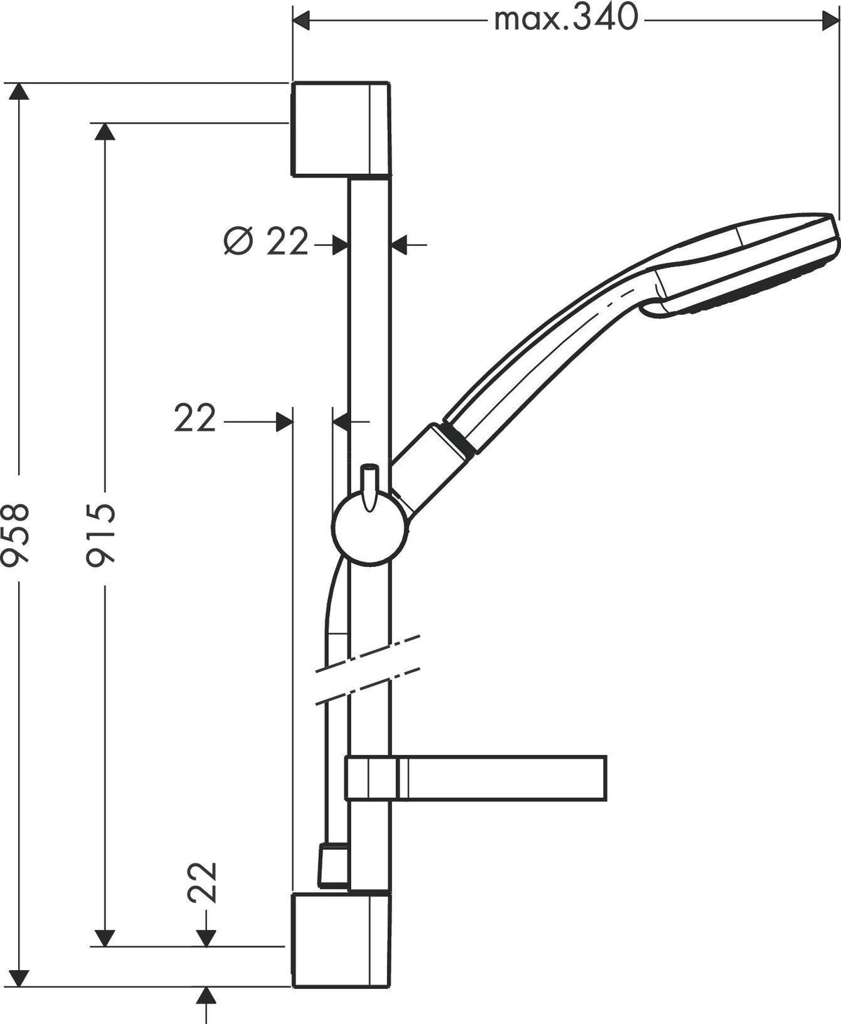 HANSGROHE Brauseset Croma 100 Vario mit Unica´C Stange 900 mm in Chrom – 4 Strahlarten & QuickClean
