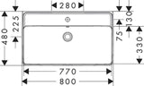 HANSGROHE Xanuia Q Aufsatzwaschtisch 800x480 mm weiß mit Hahnloch und Überlauf