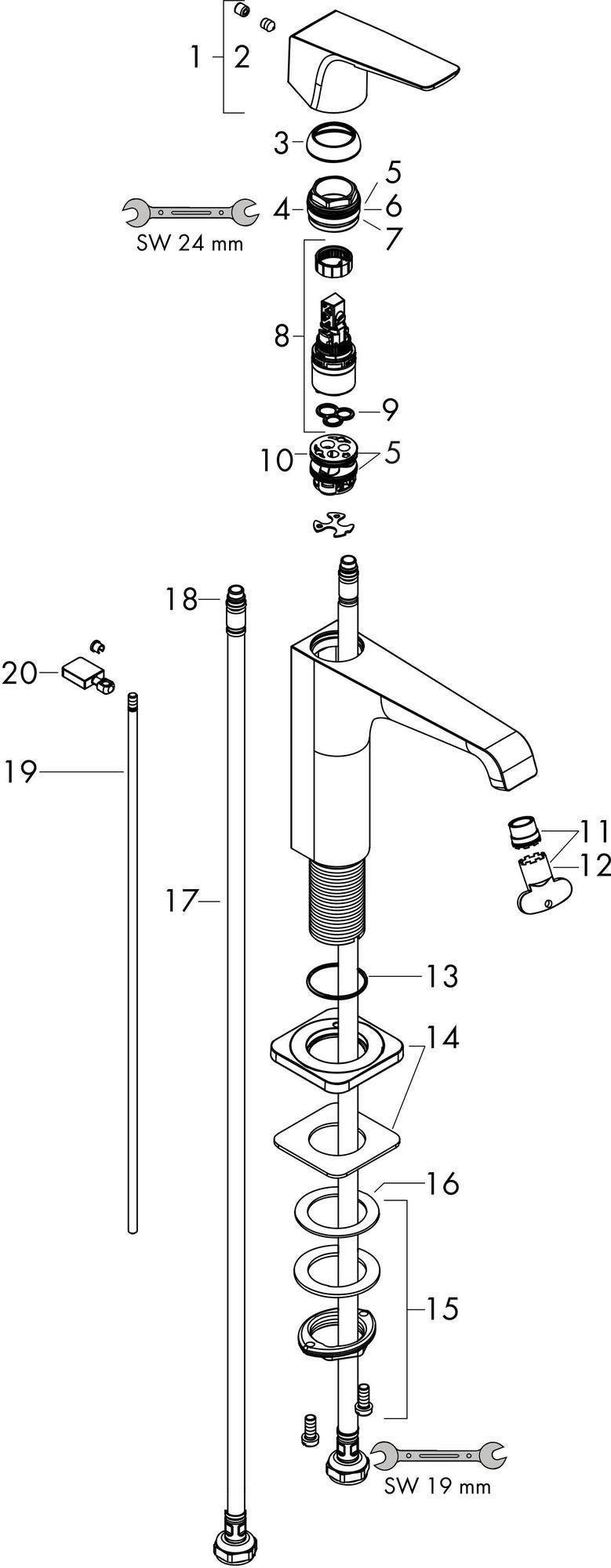 AXOR Citterio E Einhebel-Waschtischmischer DN15 mit Hebelgriff und Zugstangen-Ablaufgarnitur, chrom