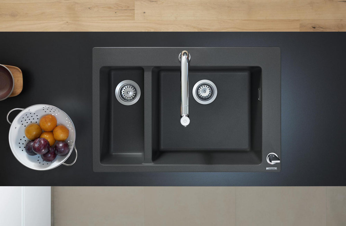 HANSGROHE Einbauspüle S51 180/450 SilicaTec Graphitschwarz mit 2 Becken