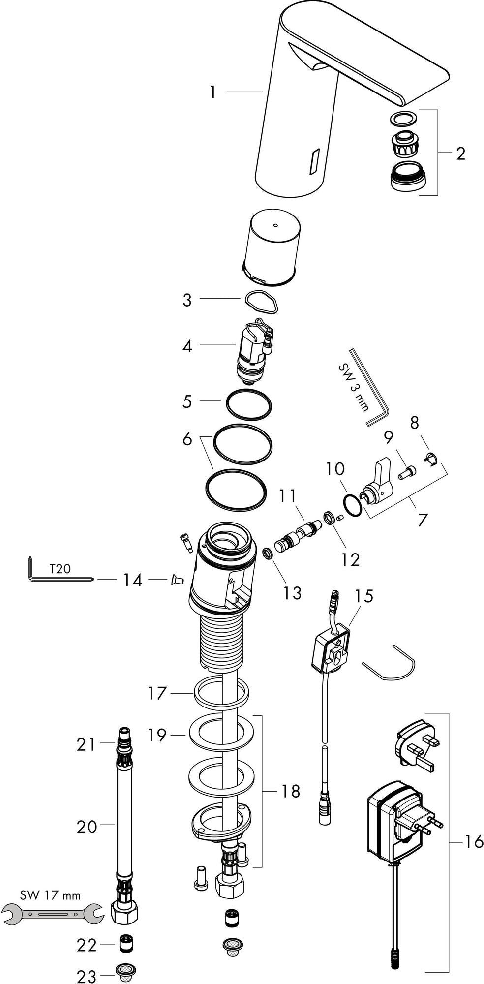 HANSGROHE Metris E Elektronik-Waschtischmischer mit Infrarot-Sensor, ComfortZone 150, Netzbetrieb 230 V, Chrom