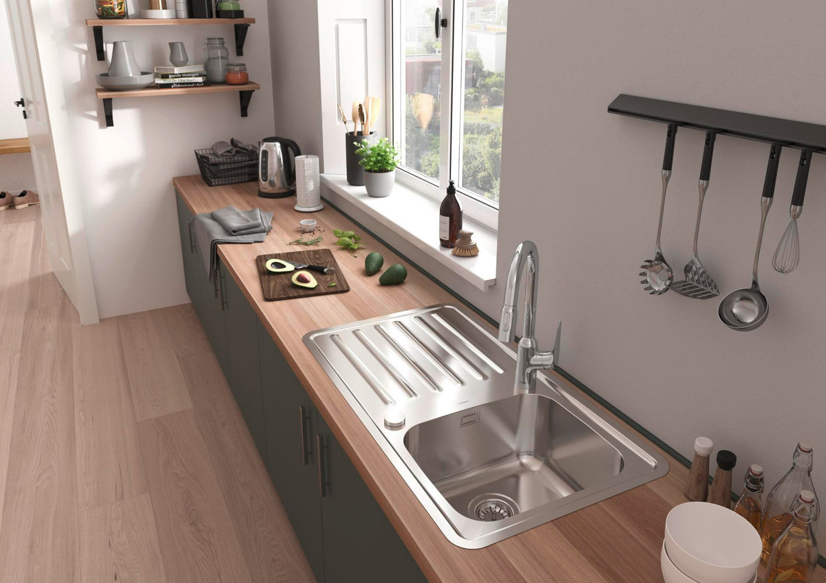 HANSGROHE Focus M42 Spültischmischer 220 mit Ausziehbrause, chrom – ComfortZone, 360° Schwenkbereich