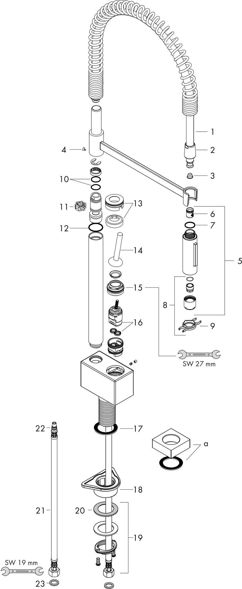 AXOR STARCK Küchenmischer Semi-Pro DN 15 chrom – ComfortZone 240, 360° Schwenkbereich