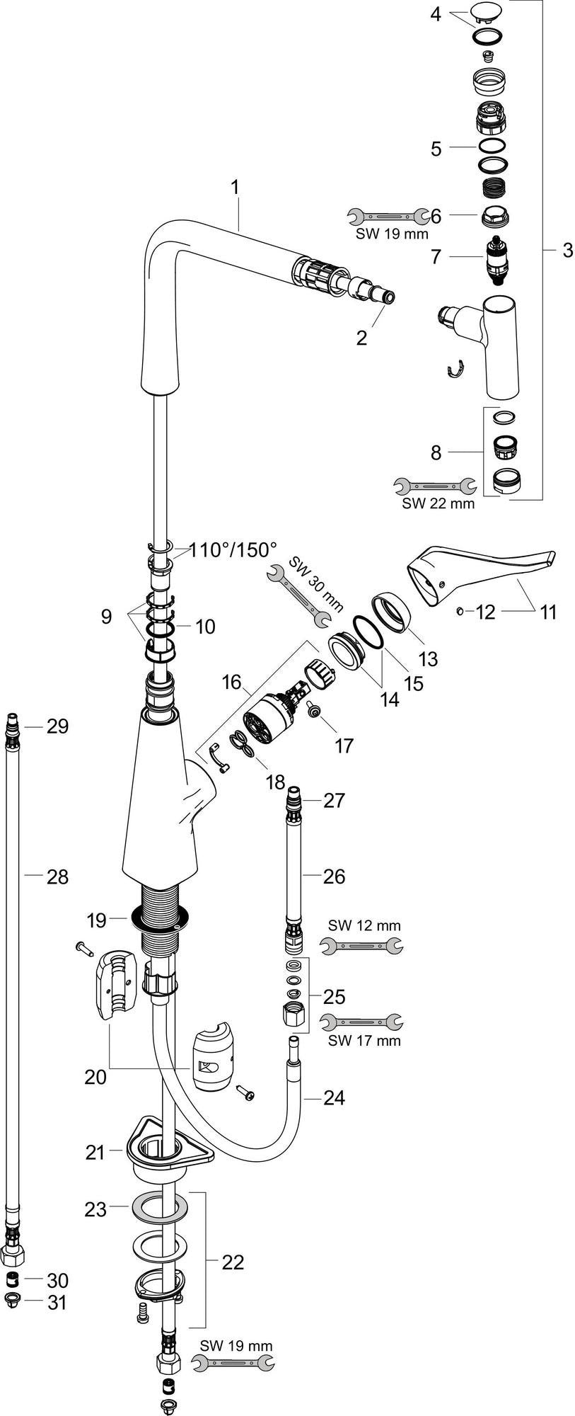 HANSGROHE Metris Select M71 Spültischmischer 320 mit Ausziehauslauf und Select-Knopf