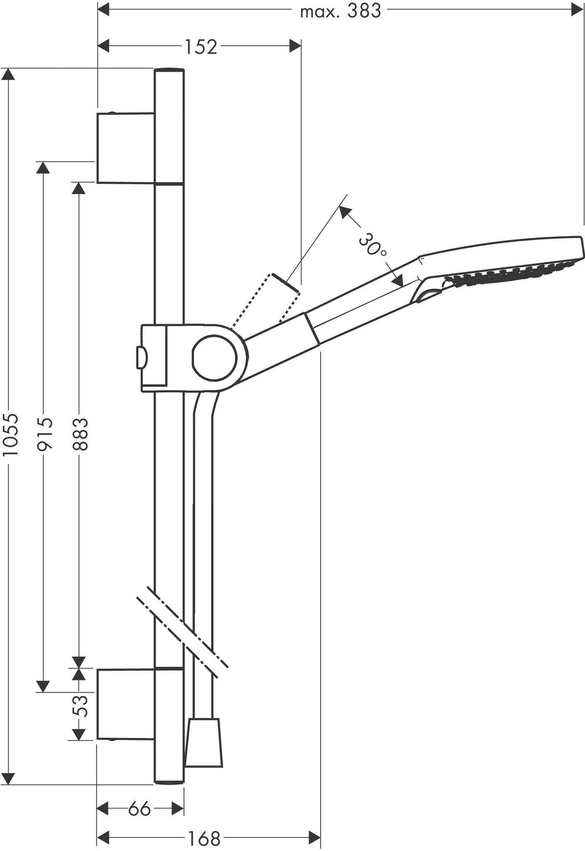 AXOR Uno² Brauseset mit Axor 120 3jet Handbrause, Brausestange 90 cm und Brauseschlauch in Chrom