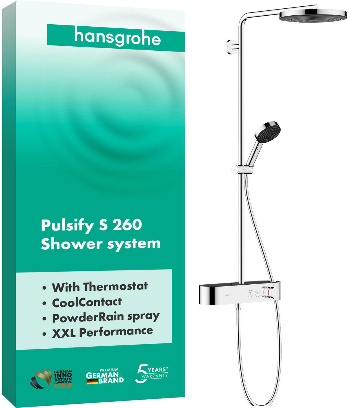 HANSGROHE Pulsify S Showerpipe 260 1jet mit Brausethermostat Chrom – Duschsystem