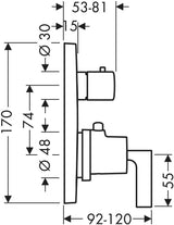 AXOR Citterio Thermostatbatterie mit Ab-/Umstellventil, Hebelgriff, chrom