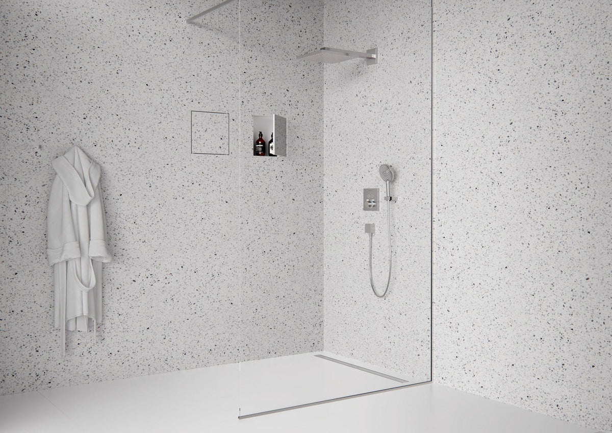 HANSGROHE RainDrain Original Duschrinne Fertigset 1200 mm – rahmenloses Design, Edelstahl gebürstet