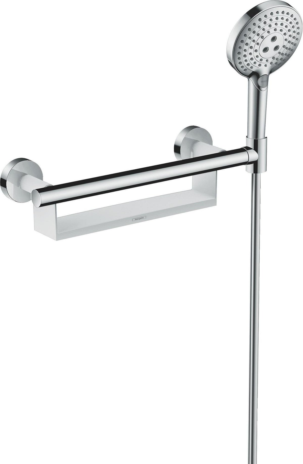 HANSGROHE UNICA COMFORT Haltegriff weiß/chrom mit Ablage und Brausehalter