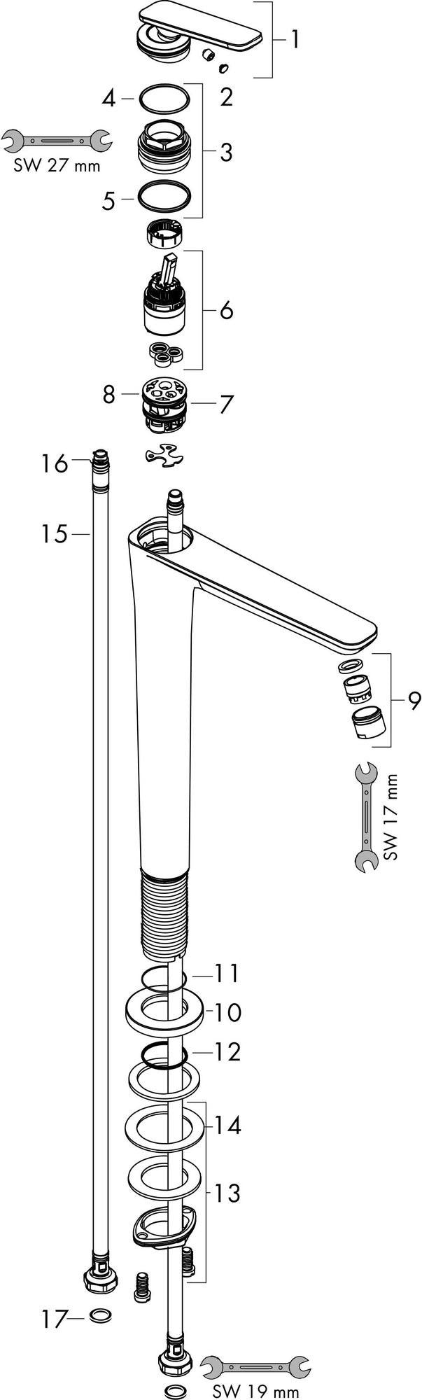 AXOR Citterio C Einhebel-Waschtischmischer 250 mm Auslaufhöhe mit Ablaufgarnitur chrom